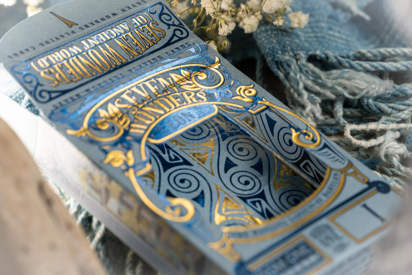 Closeup ofthe die0cut window on the 'Seven Wonders Hanging Gardens of Babylon' playing cards.
