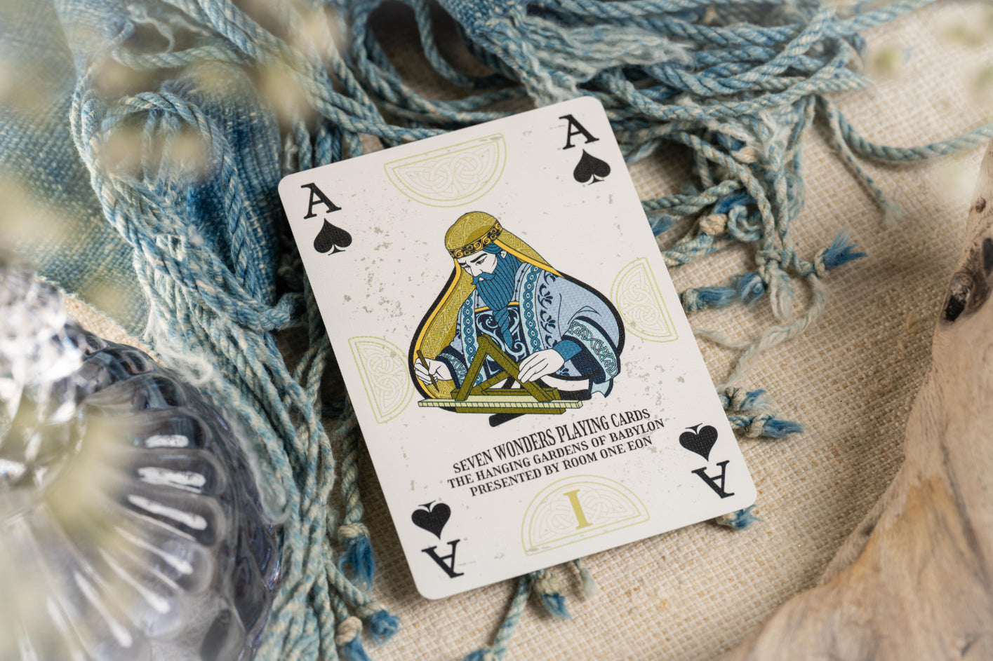 Ace card with a design on a textured surface