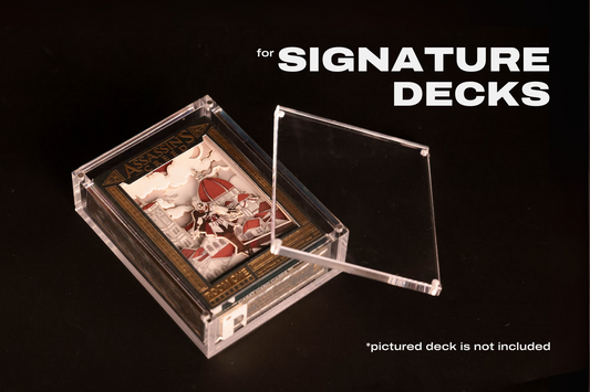 Carat Card Case for signature decks with clear lid on a black background