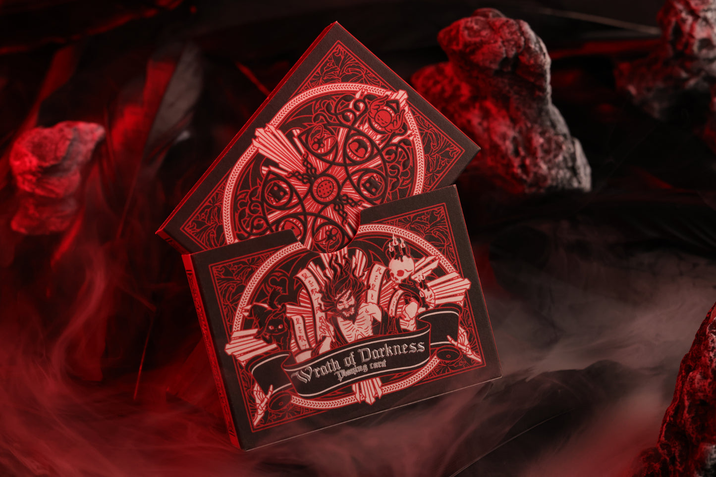 MYTHIC edition Wrath of Darkness playing card box with intricate designs on a dark background