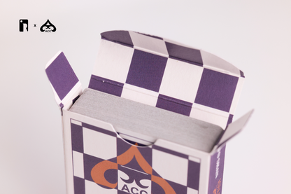 Checkered tuck box interior with ACC logo on a white background