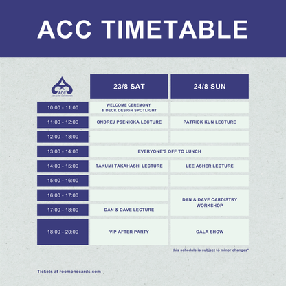 ACC Timetable with event schedule on a light gray background