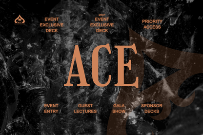 Promotional graphic for 'ACE' ticket tier with perks on a dark background