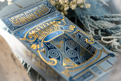 Closeup ofthe die0cut window on the 'Seven Wonders Hanging Gardens of Babylon' playing cards.