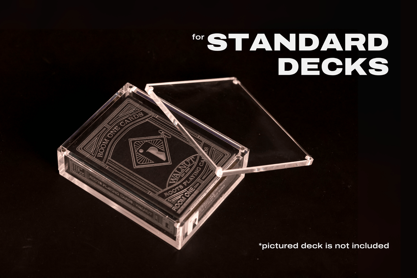Carat Card Case for standard sized decks with clear lid on a black background