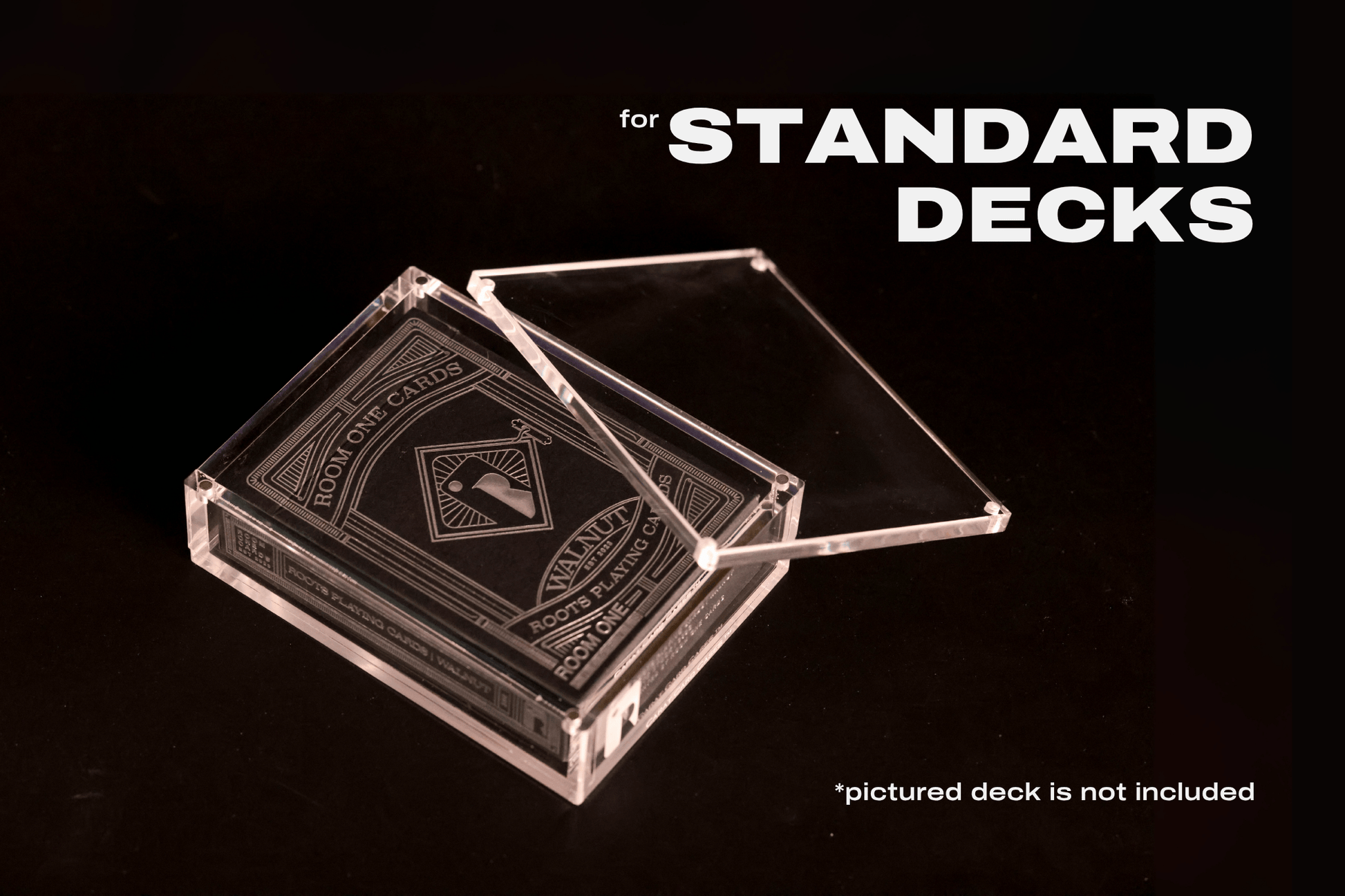 Carat Card Case for standard sized decks with clear lid on a black background