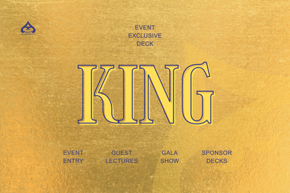Promotional graphic for 'KING' ticket tier with perks on a gold background