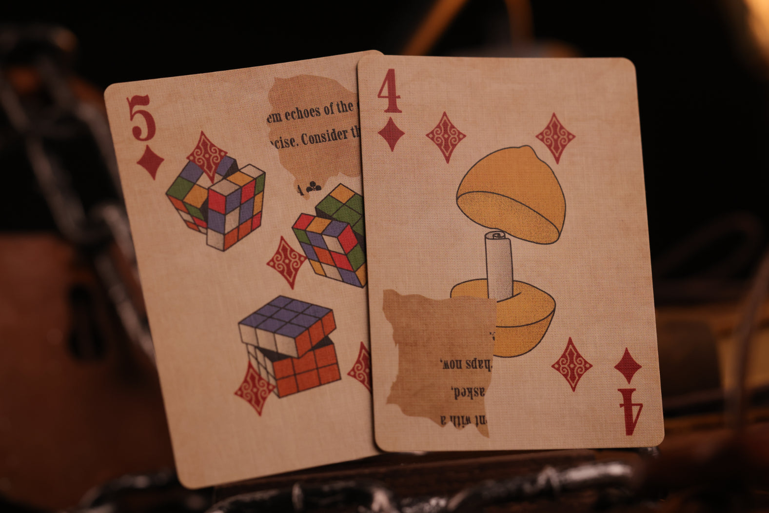 Two number cards with Rubik's Cube and lemon design on a dark background