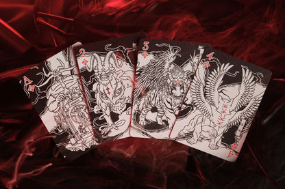 MYTHIC edition Wrath of Darkness cards with intricate designs on a dark background, featuring text about product variation and color scheme.