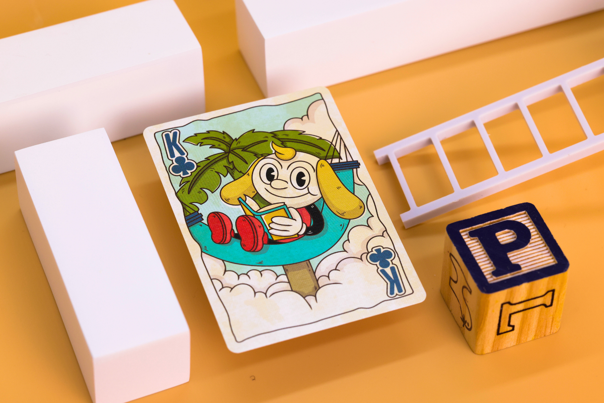Prequel Edition Court Card with a cartoon character on a yellow surface next to a toy ladder and block.
