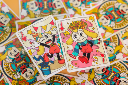 Prequel Edition Court Cards, featuring colorful playing cards with cartoon characters on a background of matching card backs