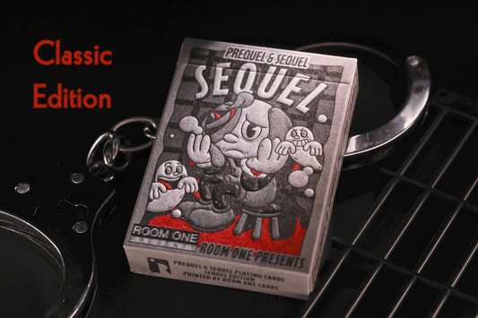 Classic Edition Sequel Playing Cards with cartoon character design on a dark background