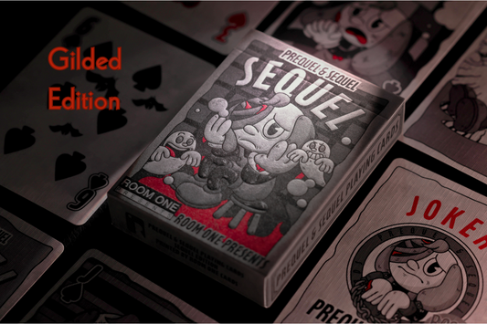 Sequel playing card box with cartoon character on a dark background