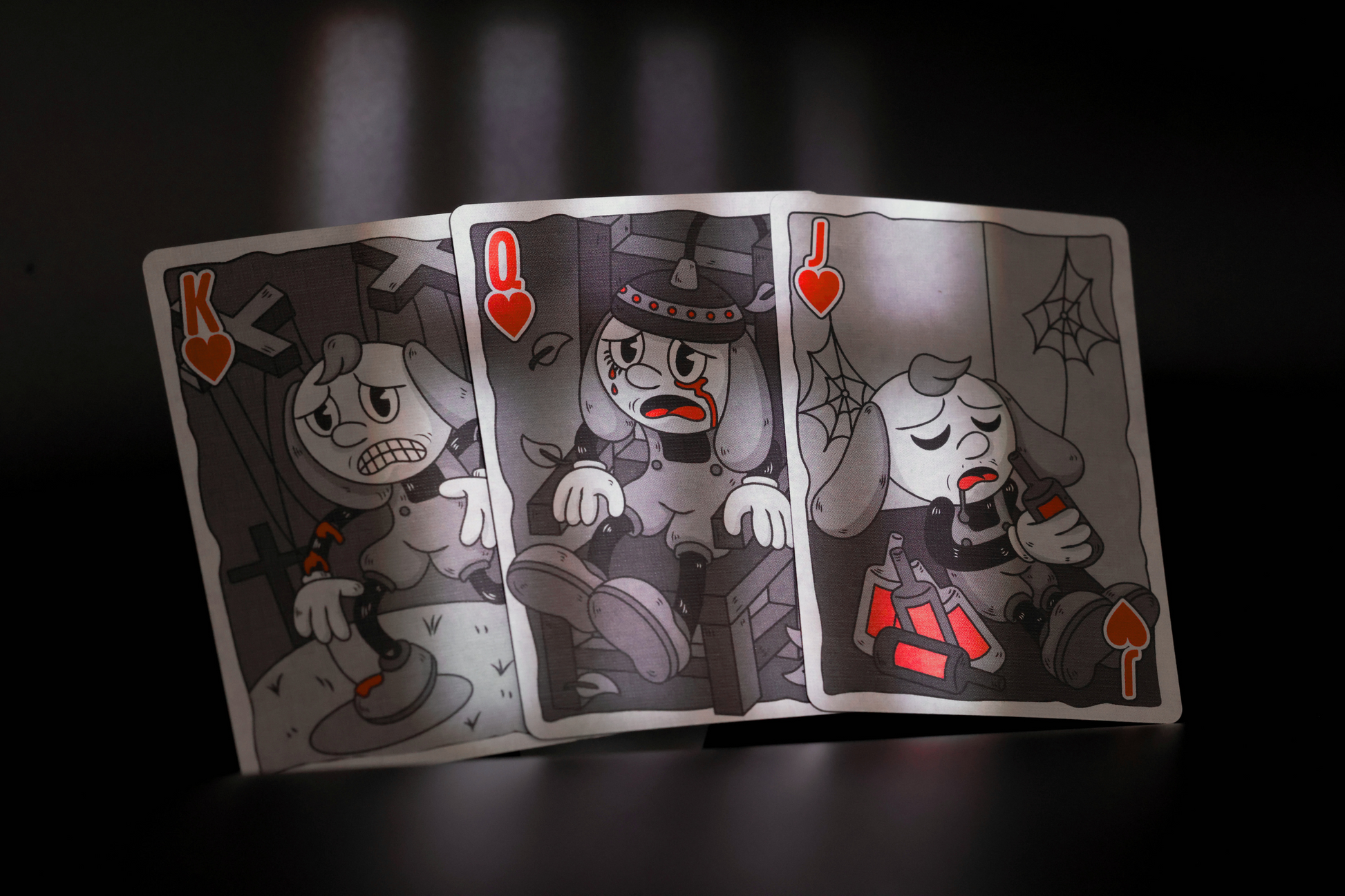 Three Sequel Edition court cards with cartoon characters on a dark background